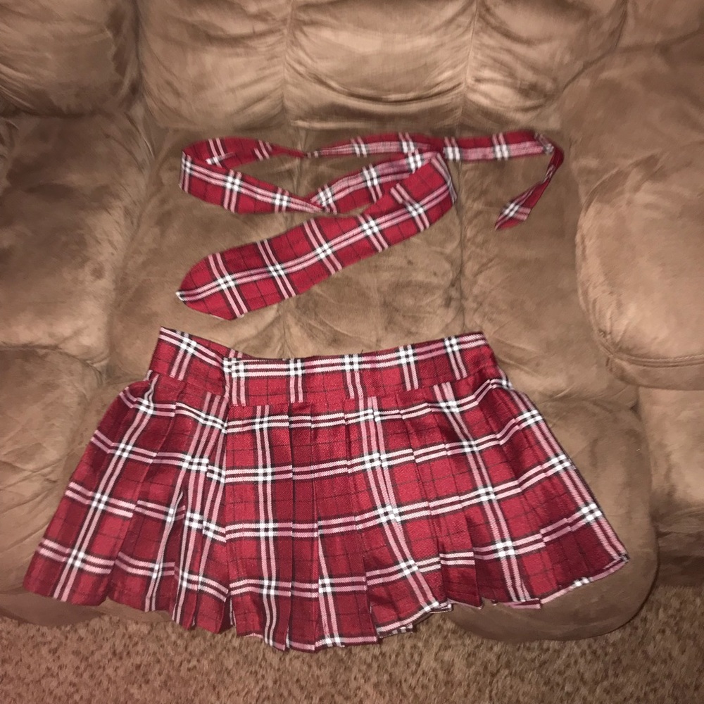 Red plaid school girl costume